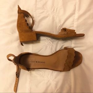 Lucky Brand Low Tan Suede Strappy Heels